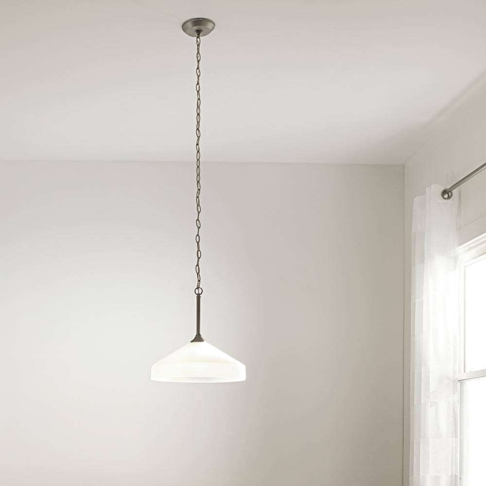Modern Brushed Nickel 15" Bowl Pendant with White Glass Shade