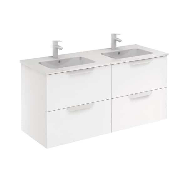 null Urban 48 in. W x 18 in. D x 22 in. H Bath Vanity in Matt White with White Vanity Top with Drawers, White Basin