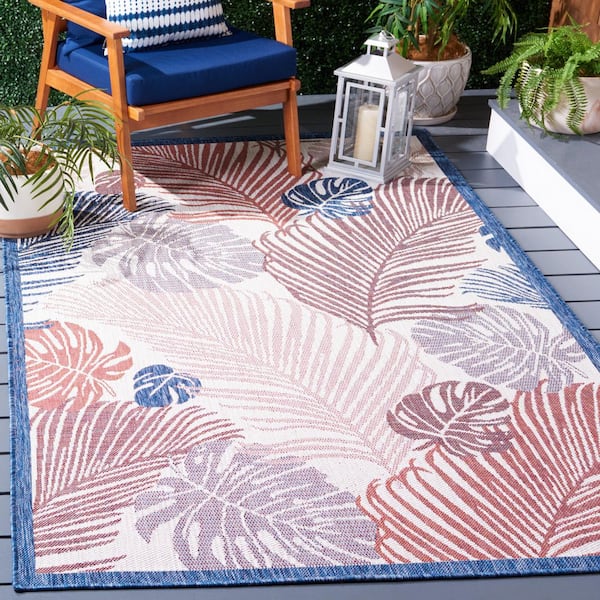 Courtyard Beige/Rust 4 ft. x 6 ft. Oversized Botanical Leaf Indoor/Outdoor Area Rug
