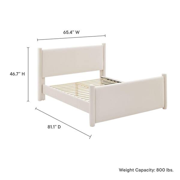MODWAY Rael White Wood Frame Full Platform Bed with Upholstered