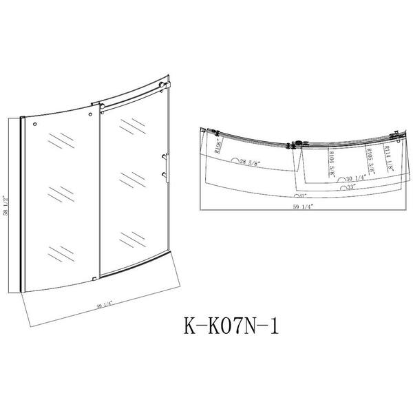 Hlihome 60 in. W x 58.5 in. H Sliding Frameless Tub Door in Chrome