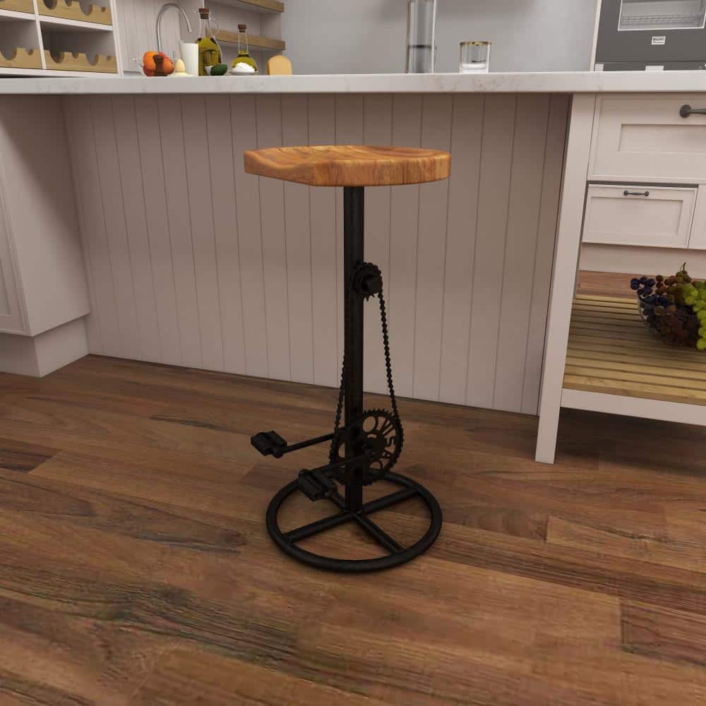 Adjustable Industrial Pedal-Inspired Metal Bar Stool, Brown