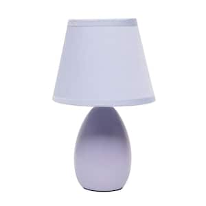 9.45 in. Purple Traditional Petite Ceramic Oblong Bedside Table Desk Lamp with Matching Tapered Drum Fabric Shade