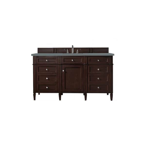 James Martin Vanities Brittany 60.0 in. W x 23.5 in. D x 34 in. H Bathroom Vanity in Burnished Mahogany with Cala Blue Quartz Top