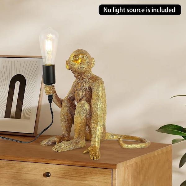 OUKANING 12.5 in. Gold Retro Decorative Desk Resin Sitting Monkey