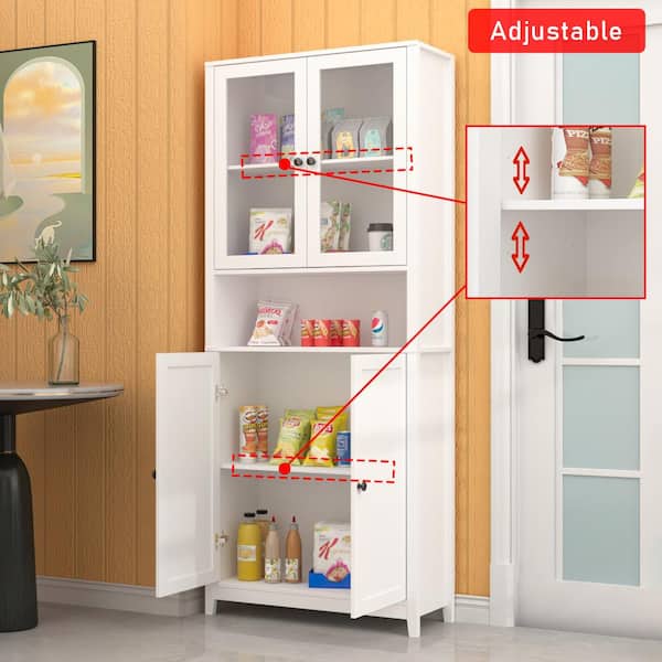 FUFU&GAGA 59 in. W Beige Large Kitchen Pantry Organizers Cabinet Buffet  with 3-Drawers, 6 Shelves and Metal Mesh Doors KF210150-34 - The Home Depot