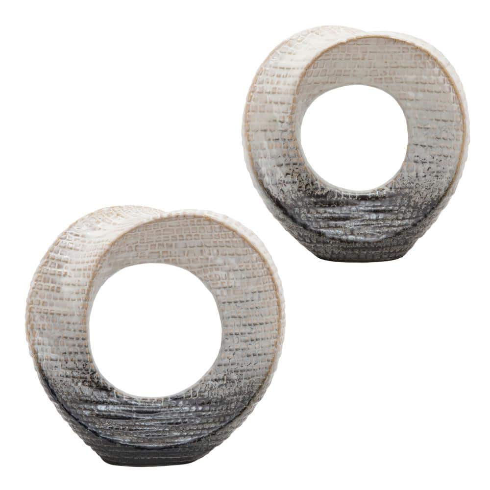 8" Ivory and Gray Ceramic Cut-Out Abstract Sculpture