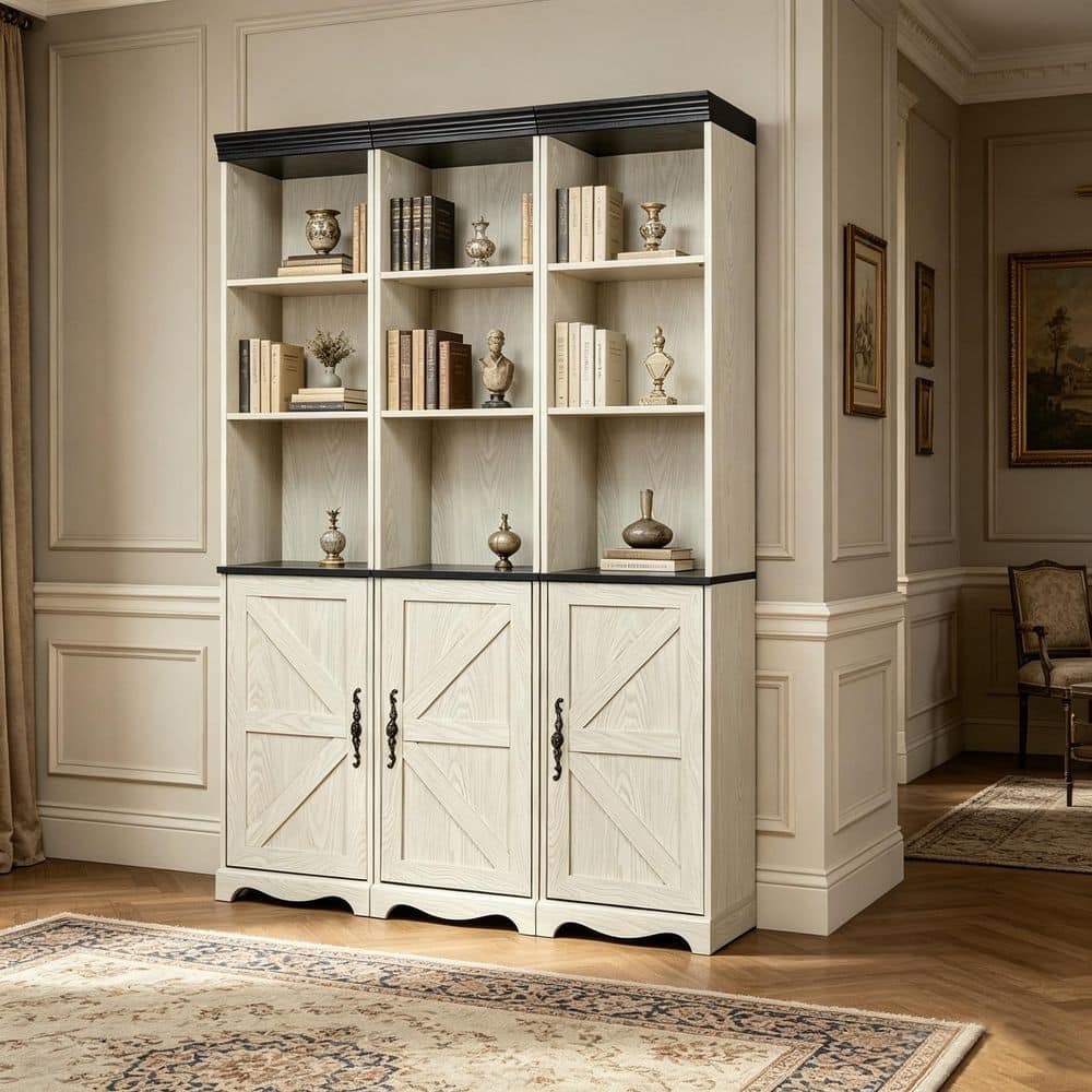 White 70.86 in. H MDF Wood Freely Combine Storage Cabinet with 3D Wood Grain Surface, (Set of 3)