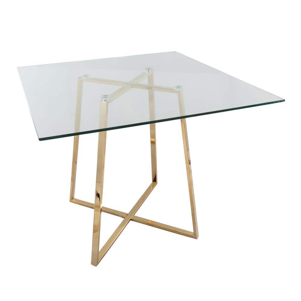 36" Gold Metal and Glass Square Dining Table