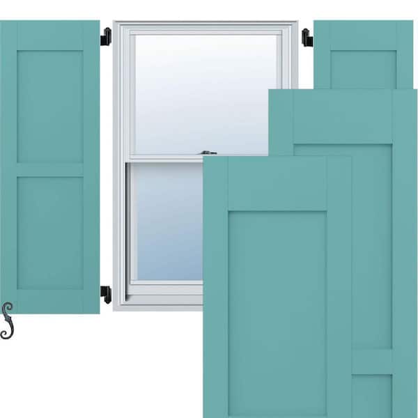 Ekena Millwork 12-in W x 35-in H Americraft Two Equal Flat Panel Exterior Real Wood Shutters (Per Pair), Pure Turquoise