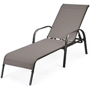 Brown 2-Pieces Patio Metal Lounge Chair Chaise Adjustable Reclining Armrest