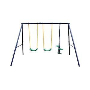 Metal Outdoor Swing Set with Glide and Sturdy A-Framed