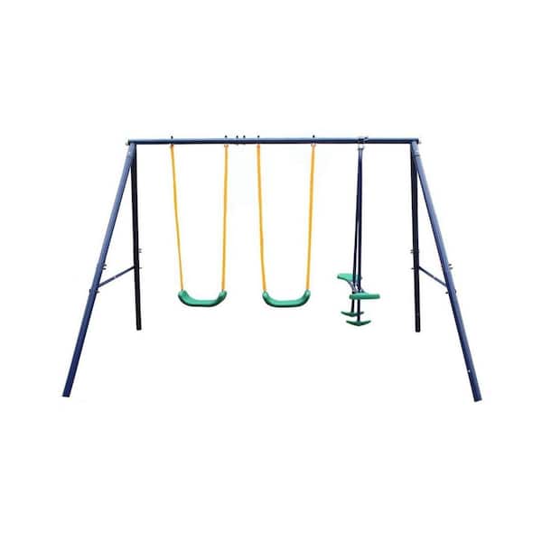 Tidoin Metal Outdoor Swing Set with Glide and Sturdy A-Framed