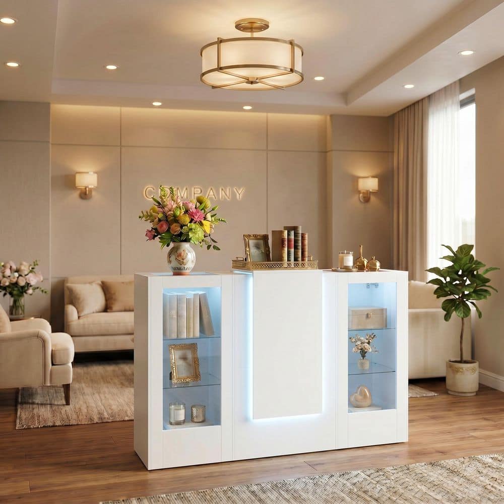 FUFU&GAGA 59.1 in. W Rectangle White Wooden Computer Desk, Writing