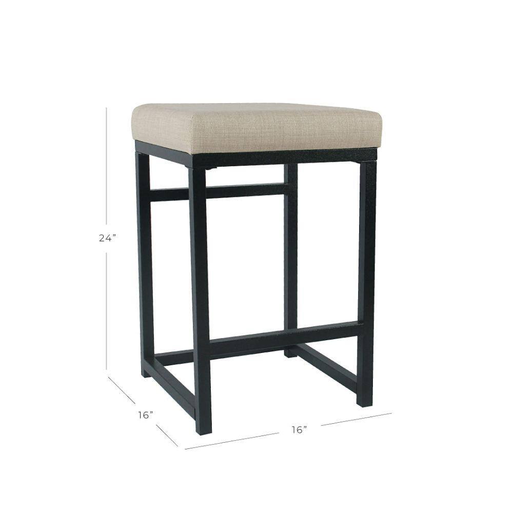 Elegant Black Metal and Wood Backless Counter Stool with Fabric Seat