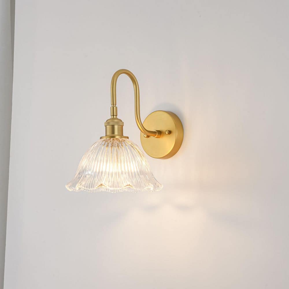9.1 in 1-Light Modern Vintage Brushed Gold Wall Sconce with Clear Fluted Glass Shade for Bedroom Hallway Vanity price history on PriceWatchPro