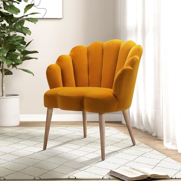 JAYDEN CREATION Flora Mustard Mid-century Modern Scalloped Tufted