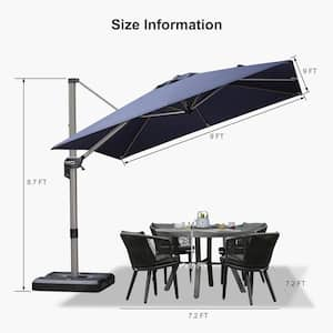 9 ft. Square Outdoor Patio Cantilever Umbrella Light Champagne Aluminum 360° Rotation Umbrella with Base, Navy Blue