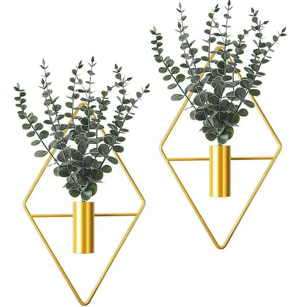 9.8 x 4.9 Inches Gold Metal Wall Hanging Planters, 2-Pack Modern Geometric Wall Decor for Home Office