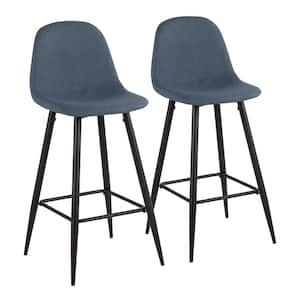 Pebble 39.25 in. Blue Fabric and Black Metal Bar Stool (Set of 2)