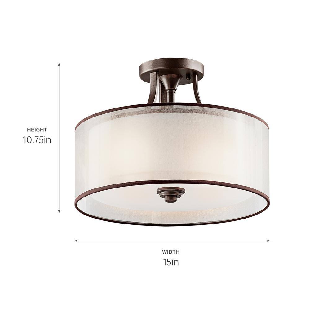 Lacey 15" Bronze and White Drum Semi-Flush Mount Light