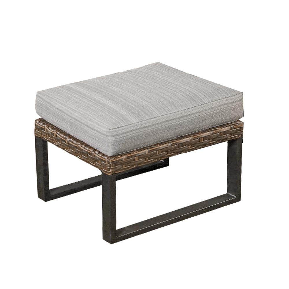 Patio Festival 1Piece Brown Wicker Outdoor Sectional Ottoman with Gray