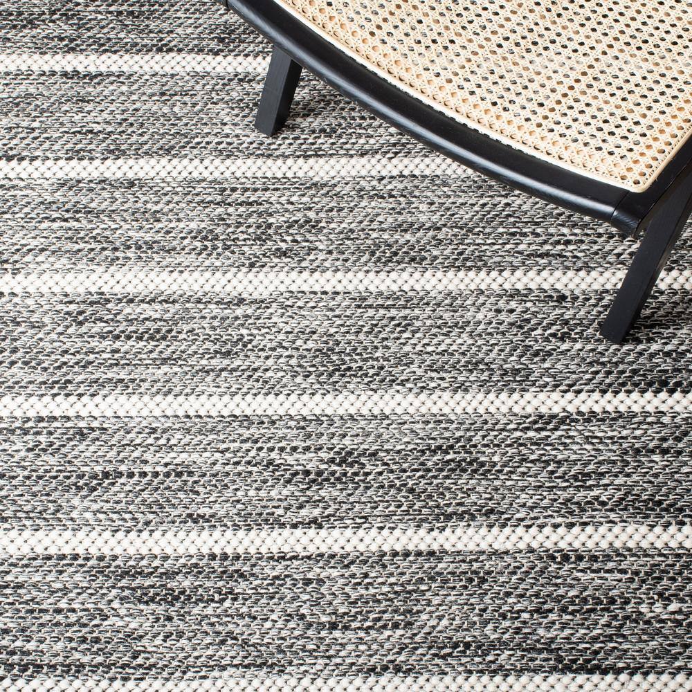 Handmade Black and Ivory Wool Striped Area Rug