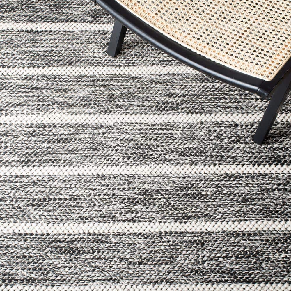 Handmade Black and Ivory Wool Striped 9' x 12' Area Rug