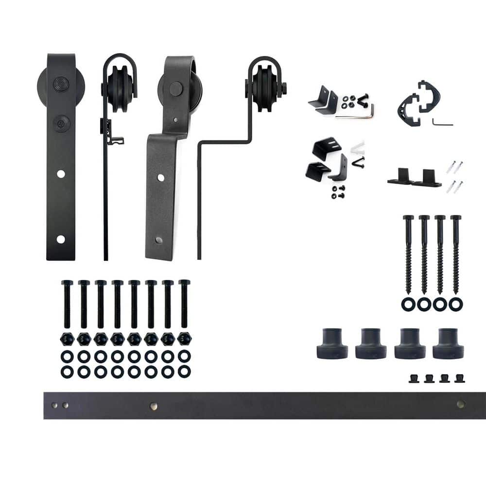 5.5 ft./66 in. Black Rustic Single Track Bypass Sliding Barn Door Track and Hardware Kit for Double Doors price history on PriceWatchPro