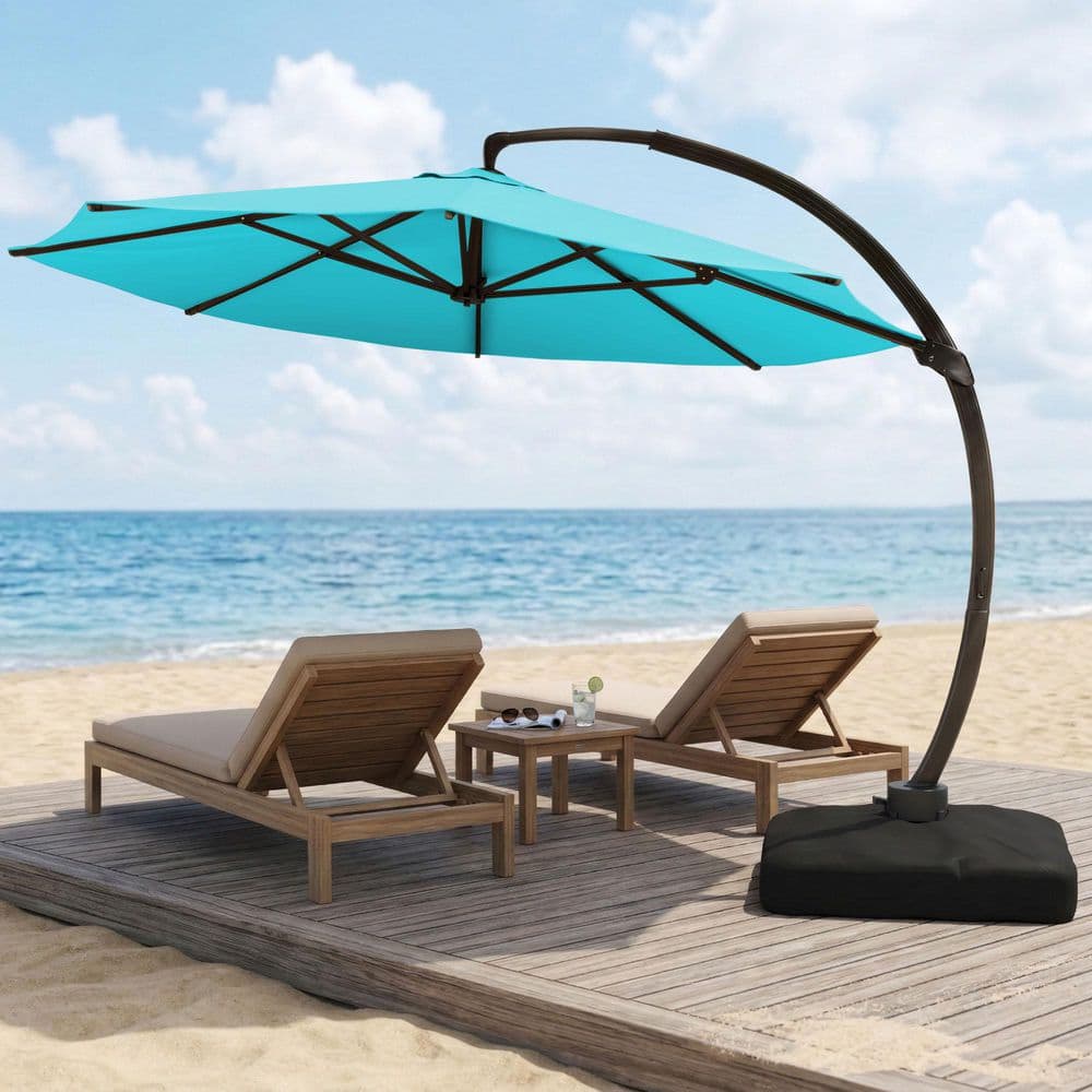 benefit usa cantilever patio umbrella 11FT All Aluminum With Base Included, Champagne Sit comfortably under the sun with these Lime Green 10 Ft Patio Offset Cantilever Umbrellas 10' x 13' Wood-Look Seasons