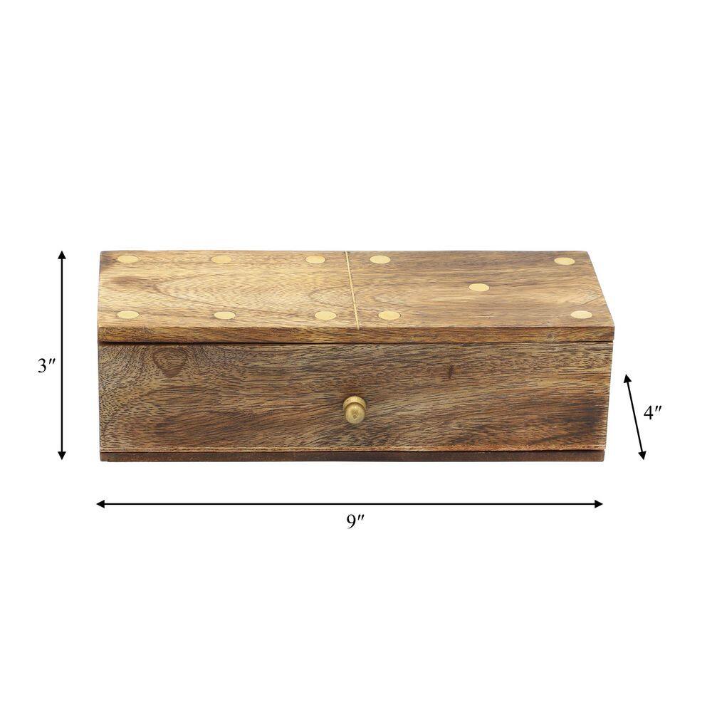 Brown Mango Wood and Brass Dominoes Set with Storage Box