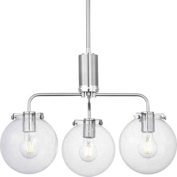 Progress Lighting Berea 3-Light Brushed Nickel Chandelier with Clear Seeded Glass Shades