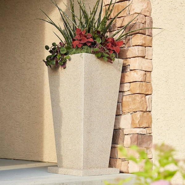 PolyStone Planters Paseo Square Taper 17 in. x 36 in. Black Square