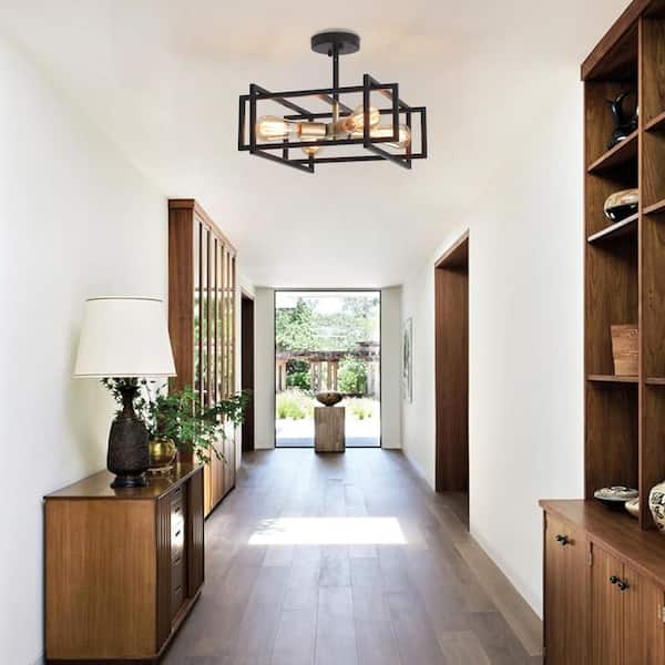 ZJVAIVE 12.6 in. 3 Light Matte Black Boho Rattan Semi Flush Mount Ceiling Fixture with Cage Shade for Dining Room HC ZJX00115 3 B The Home Depot ZJVAIVE 12.6 in. 3 Light Matte Black Boho Rattan Semi Flush Mount Ceiling Fixture with Cage Shade for Dining Room HC ZJX00115 3 B The Home Depot