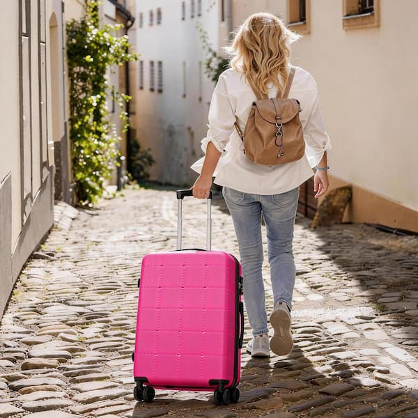 LIVACA 5-Piece Pink ABS Plastic Hardside Expandable Luggage Set