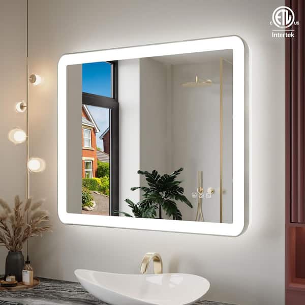 40 in. W x 36 in. H Angle Rounded Framed Super Bright LED Wall Mounted Bathroom Vanity Mirror in Brushed Nickel