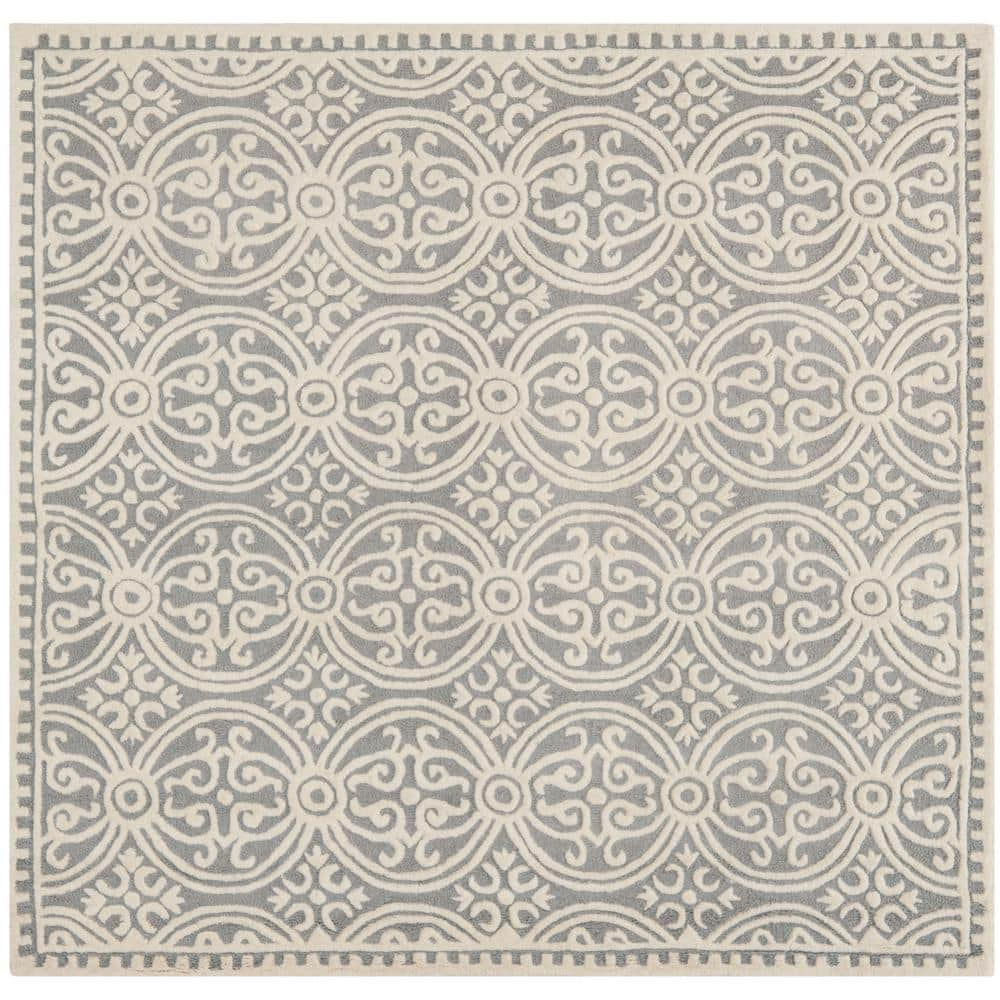 SAFAVIEH Cambridge Silver/Ivory 9 ft. x 9 ft. Square Geometric Area Rug ...