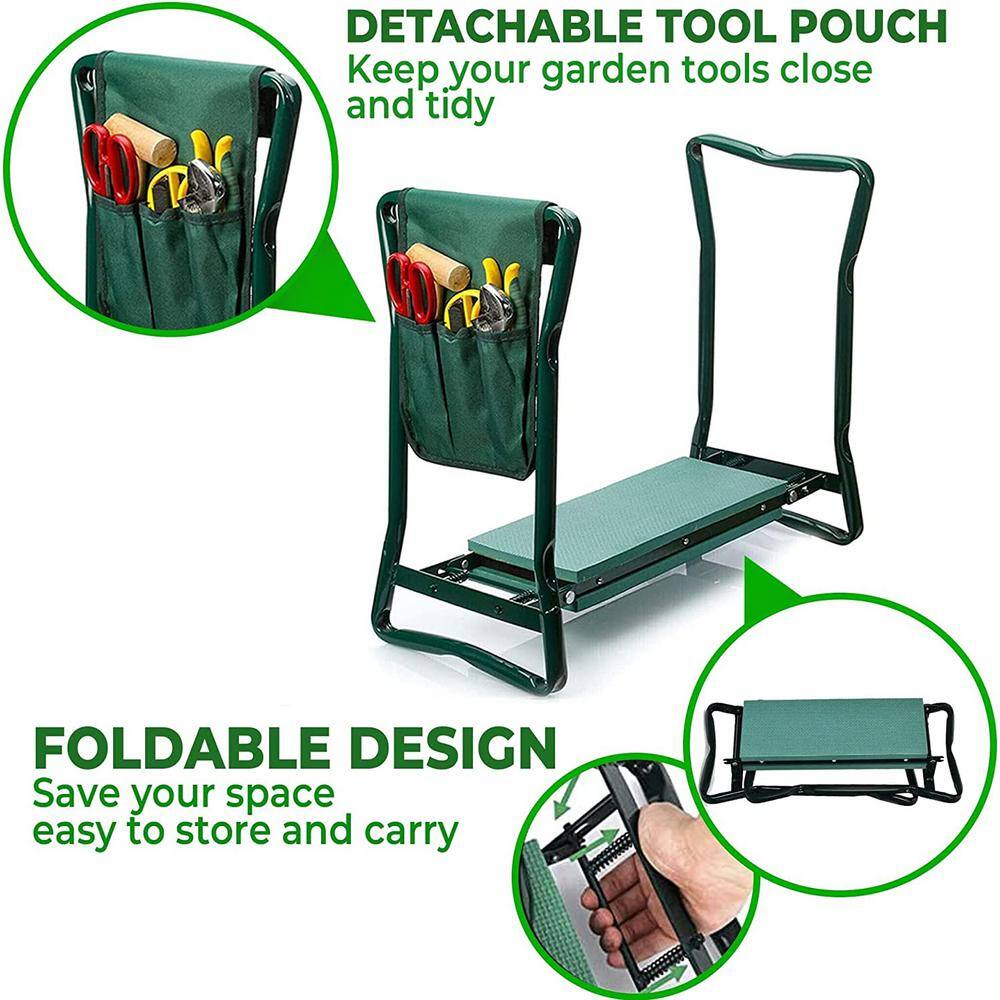 Green Foldable Garden Kneeler and Seat with Tool Pouch