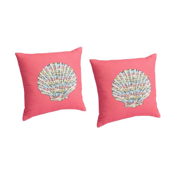 18 in. x 18 in. Outdoor Patio Throw Pillow in Shell (Set of 2)