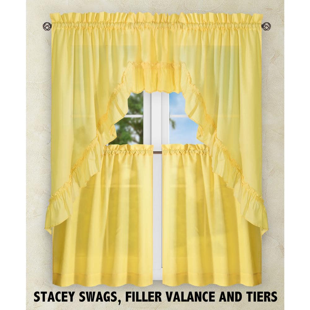 Stacey Yellow Ruffled Rod Pocket Window Swag Pair