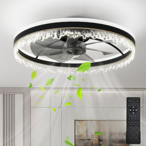 24 in. Smart Indoor Black Flush Mount Standard Ceiling Fan with Reversible DC Motor and Remote Control