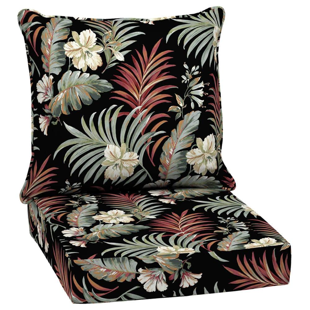 Black Tropical Outdoor Deep Seat Cushion Set