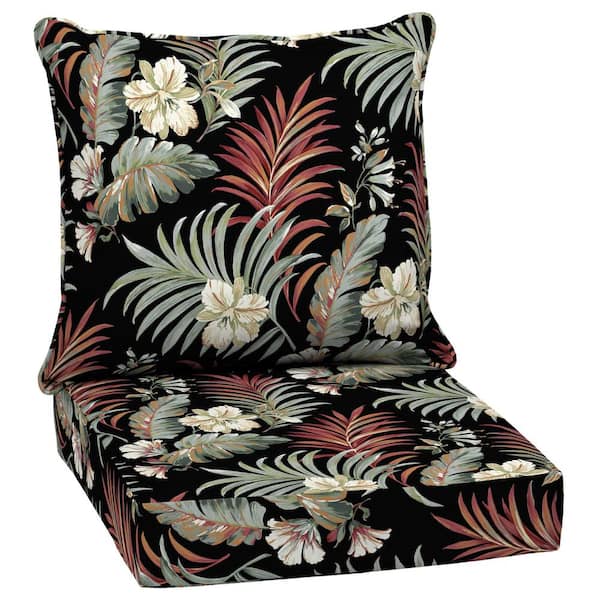 ARDEN 24 in. x 24 in. 2-Piece Deep Seating Outdoor Lounge Chair Cushion in Simone Black Tropical