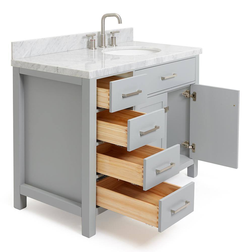 Grey Freestanding Vanity with Carrara Marble Top, 43-inch