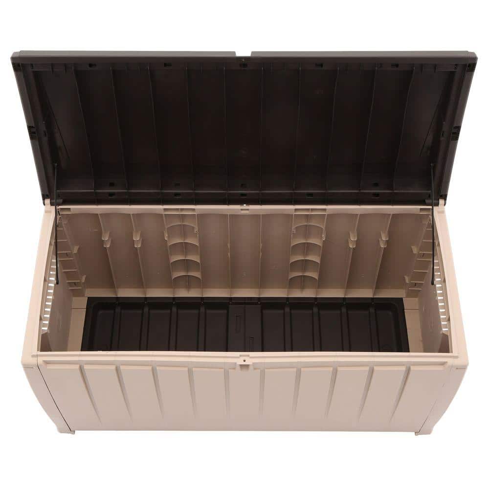 Beige and Brown 49" Lockable Weatherproof Plastic Deck Box