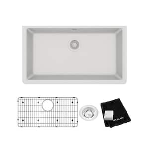 Quartz Classic  33in. Undermount 1 Bowl  White Granite/Quartz Composite Sink w/ Accessories