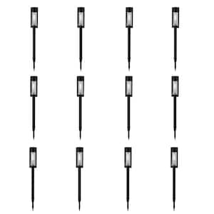 15 Lumens Solar Black LED Modern Bollard Path Light Set with Vintage Bulb (12-Pack)