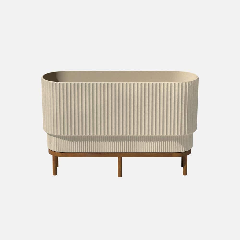Sandstone and Brown 30" Raised Planter with Wooden Stand