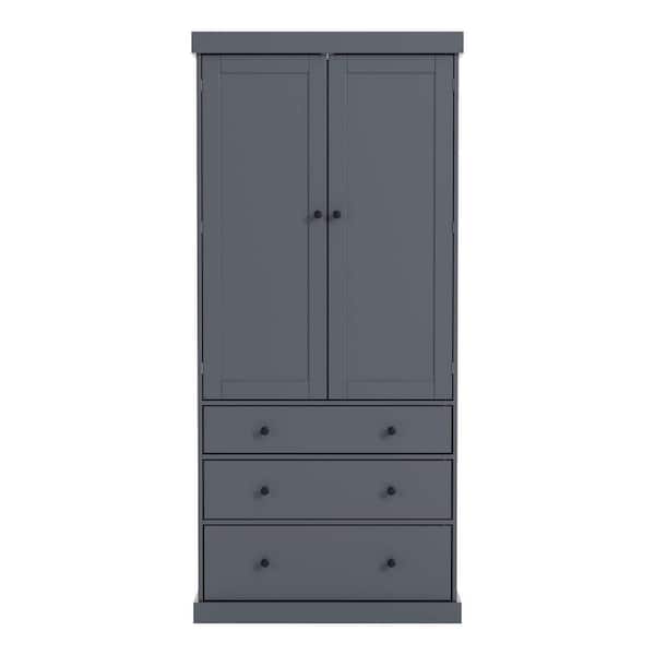 35 in. W x 18 in. D x 77 in. H Gray Linen Cabinet, Farmhouse Kitchen Pantry, Freestanding Tall Cupboard Storage Cabinet