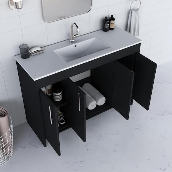Villa 48 in. W x 18 in. D Bathroom Vanity in Black with Ceramic Vanity Top in White with White Basin